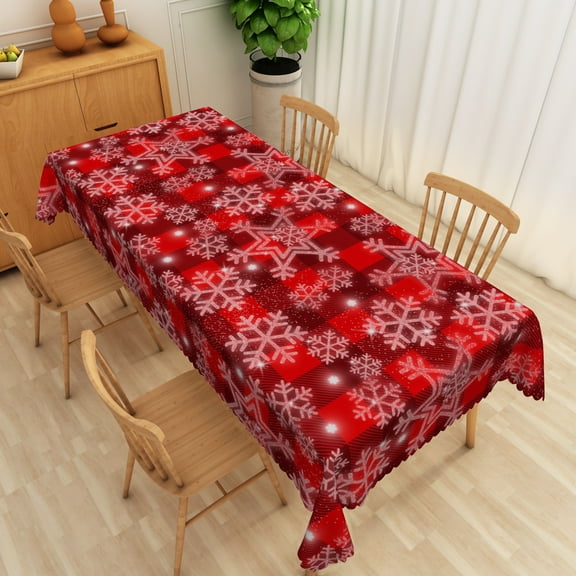 Nanqianyi Christmas Tablecloth Rectangle 60 x 102 inch Red Snowflake Print Pattern Washable Tablecloths for Christmas Family Dining Table Cloth