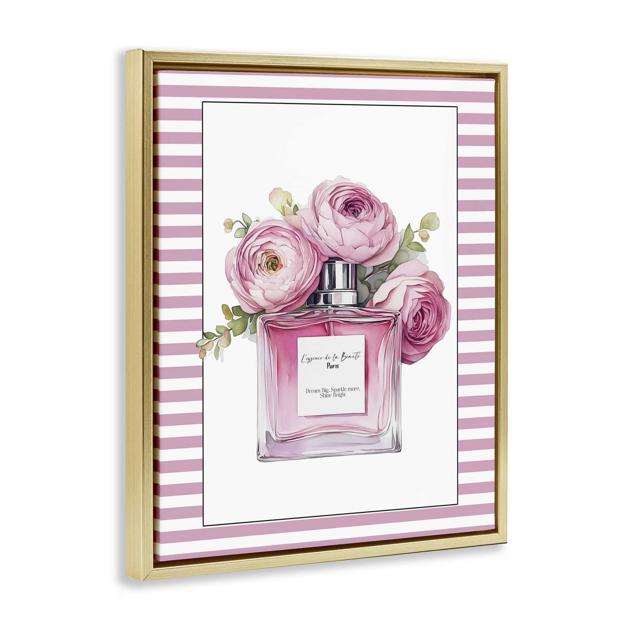 Rosy Pink Perfume Bouquet Gold Framed Floater Canvas Wall Art, design by Christine Simpson Art
