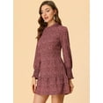 thumbnail image 3 of INSPIRE CHIC Women's Ruffled Crew Neck Vintage Smocked Cuff Floral Layered Mini Dress, 3 of 5