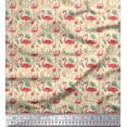 thumbnail image 1 of Soimoi White Cotton Cambric Fabric Monstera Leaves,Peach Floral & Flamingo Bird Fabric Prints by Yard 42 Inch Wide, 1 of 1