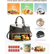 2 in 1 Lunch Tote Bag for Women Laptop Work Bag with Lunch Insulated Compartment and Purse Combo, 15.6 Inch Computer Crossbody bag Waterproof PU Leather Shoulder Bag for Daily, Office, Picnic