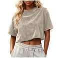 thumbnail image 2 of Kaemgyyd Cropped Tops for Women Short Sleeve T-Shirts Crew Neck Loose Fit Tops Summer Casual Drop Shoulder Basic Tees, 2 of 5