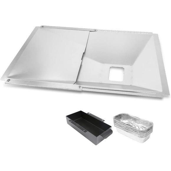 Universal Grease Tray with Catch Pan and Foil Liner for 2/3/4 Burner Gas Grill Models, Drip Tray Pan for Nexgrill, Dynaglo, Charbroil, Kenmore,  10Pcs Aluminum Liner (15''-25.5'')