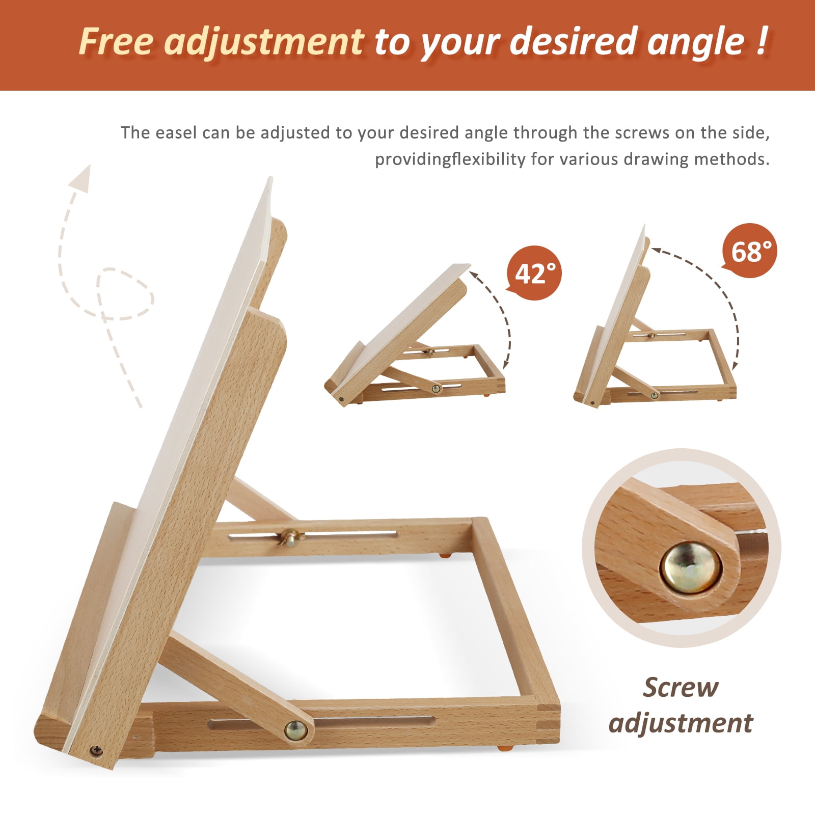 Ikoopy Large Drawing Board Easel Solid Beech Wood Tabletop Painting Easel with Smooth Surface Adjustable Angle Art Easel Folding Drawing and Sketching Board for Artists Beginners Student