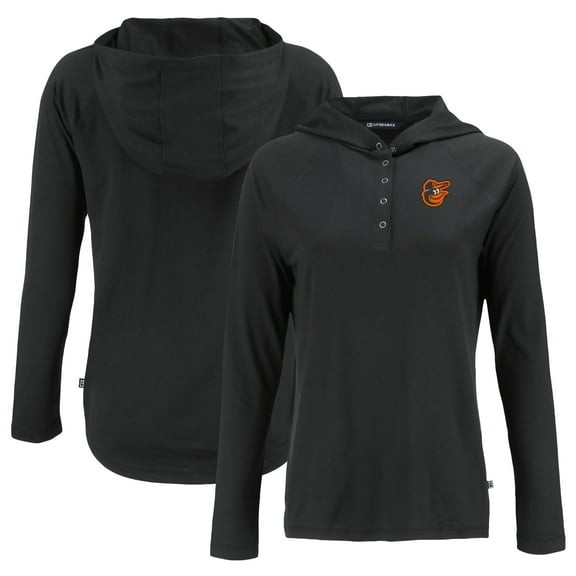 Women's Cutter & Buck Black Baltimore Orioles  Coastline Epic Comfort Eco Recycled Hoodie Raglan Long Sleeve T-Shirt