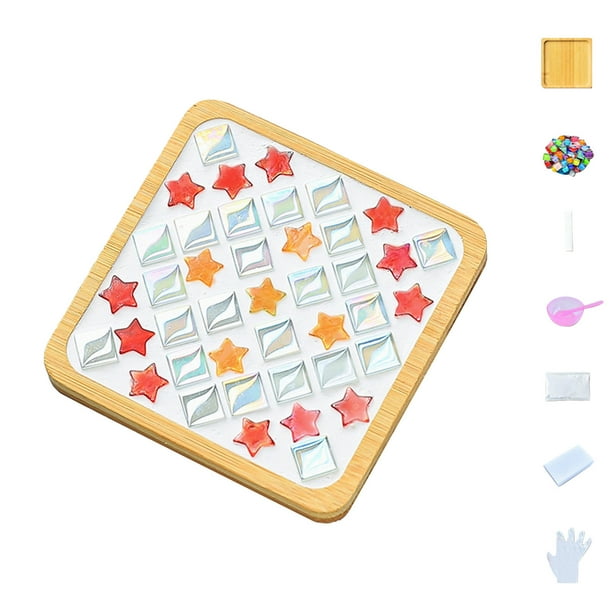 Pisexur Batería de cocina Juego de mosaicos de manualidades, posavasos de madera, mosaicos de colores variados, paquete de manualidades de 6 ml para la cocina del hogar
