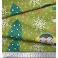 thumbnail image 3 of Soimoi Green Rayon Fabric Christmas Tree & Penguin Cartoon Decor Fabric Printed Yard 42 Inch Wide, 3 of 5