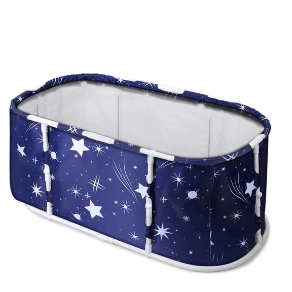 Mohsoe Portable Foldable Bathtub Starry Blue, One Click Folding Design, Upgraded Stable Support Frame, Double Drain Holes Fast Drainage, for Hot Ice Bath Recovery, 45 x 24 x 20 Inch
