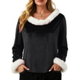 thumbnail image 4 of UngA Christmas Tops for Women - Xmas V Neck Warm Fuzzy Trim Sweaters Casual Loose Christmas Sweatshirts for Women Velvet Long Sleeve Pullover (Black,XL), 4 of 7