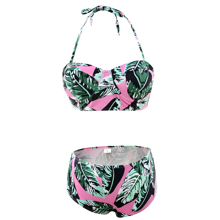 KZKR Women High Waist Bikini Set Vintage Floral Print Front Knot