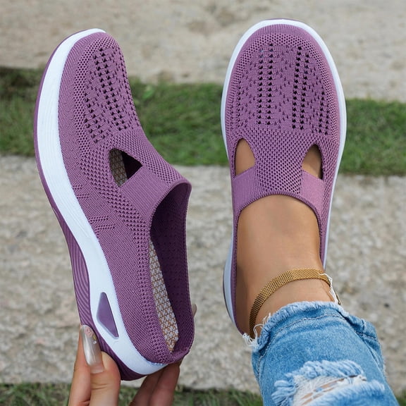 Domzle 2026 Womens Breathable Slip-On Walking Shoe Comfortable Summer Loafers Width Casual Backless Sneakers Dressy Flat Tennis Mules Slide in with Arch Support Purple 39
