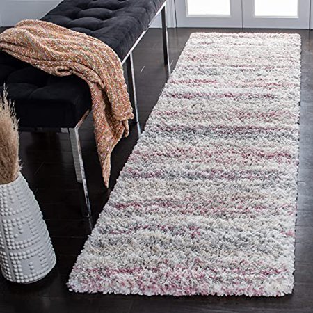 SAFAVIEH Fontana Shag Runner Rug - 2'3" X 6', Ivory & Grey, 2-inch Thick, Non-Shedding