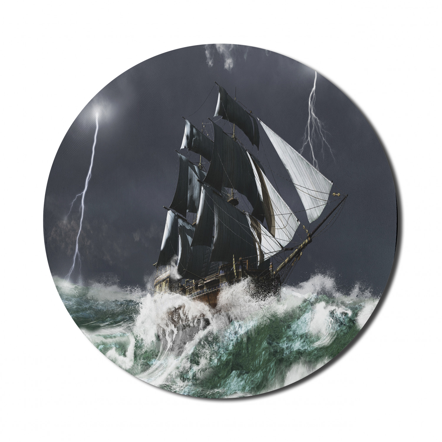 Nautical Mouse Pad for Computers, Big Ship on Wavy Ocean in a Stormy