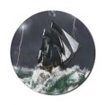 thumbnail image 1 of Nautical Mouse Pad for Computers, Big Ship on Wavy Ocean in a Stormy Weather with Thunderbolts Pirate Sails, Round Non-Slip Thick Rubber Modern Gaming Mousepad, 8" Round, Green and Grey, by Ambesonne, 1 of 2