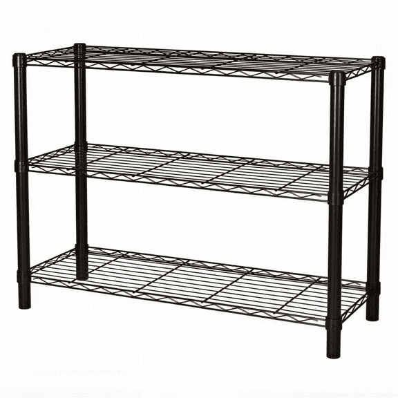 Standing Shelving Units, 36" W x 14" D x 32" H Metal Storage Shelves, Adjustable Carbon Steel Wire Shelving Rack Display Shelf for Garage Bathroom Kitchen Home Office (3-Tiers, Black)