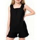 thumbnail image 2 of Camisola de Cuello Redondo sin Mangas Casual Y Pantalones Cortos de Estilo de Chicas con Correas Y Doblados Acanalados, Tela Suave Transpirable, Traje de Dos Piezas de Color Sólido, 2 of 9