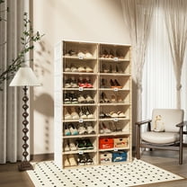 VIPBOX 8 Tiers 32 Pairs Portable Plastic Shoe Organizer with Clear Magnetic Doors for Entryway Storage