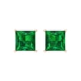 thumbnail image 3 of 14K Solid Gold Screw Back Stud Earrings for Women | 1.5 cttw Princess Cut Simulated Emerald | Rose Gold, 3 of 5