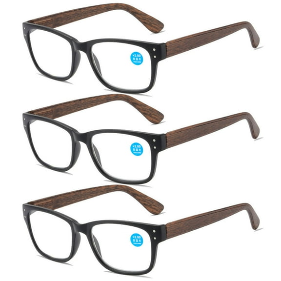 3 Pairs of Blue Light Blocking Reading Glasses 1.00 for Women and Men, HD Comfortable Spring Hinge Presbyopic Glasses, Brown Wood Grain Rectangle Readers 1.00
