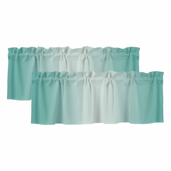 2 Pack Ombre Valance for Window Teal Green Gradient Kitchen Valance Rod Pocket Short Curtain Topper Decorative Window Treatment for Living Room Bedroom 42"x18"