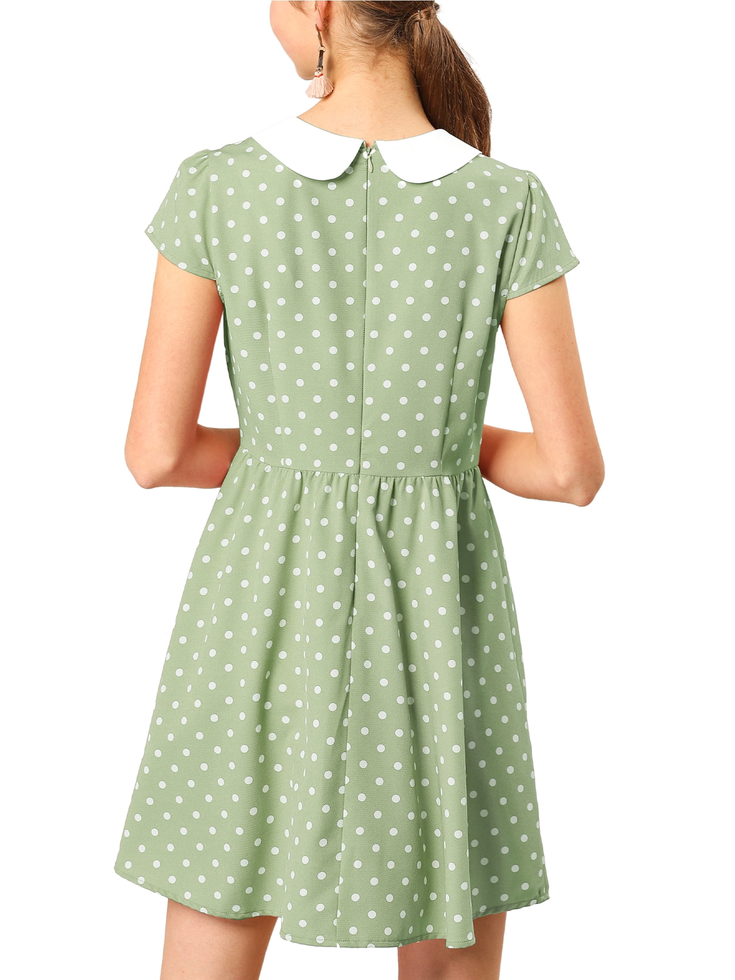 DARING DIVA Polka Dots Peter Pan Collar Above Knee Dress S Green
