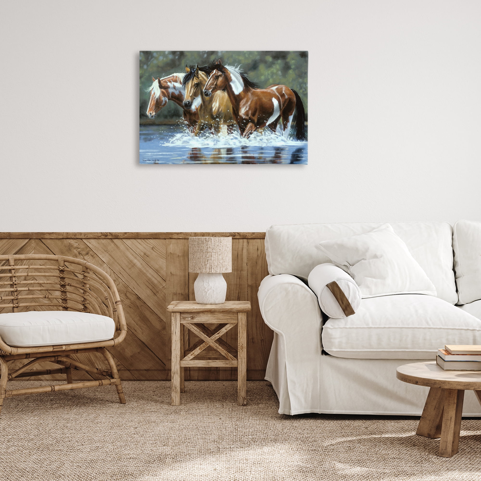 Stupell Industries Heading Upstream Horses Animals & Insects Painting Gallery Wrapped Canvas Art Print Wall Art, 30 x 20