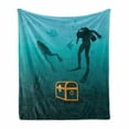 thumbnail image 1 of Deep Sea Soft Flannel Fleece Throw Blanket, Silhouettes of Divers and a Sunken Ship Treasure Chest Marine Life, Cozy Plush for Indoor and Outdoor Use, 50" x 70", Aqua Dark Teal Marigold, by Ambesonne, 1 of 5