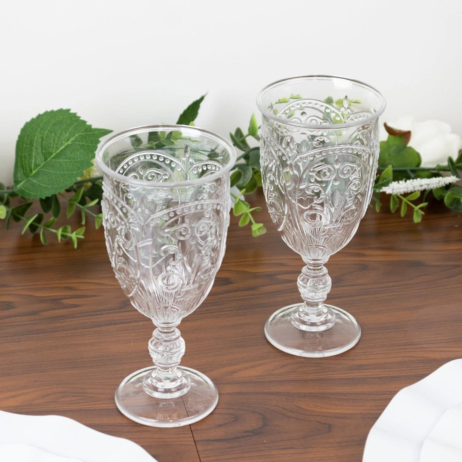 Balsa Circle 24 Clear 10 oz Transparent Plastic Wine Glasses Retro Embossed Style Wedding Party Tableware Event Decoration Supplies