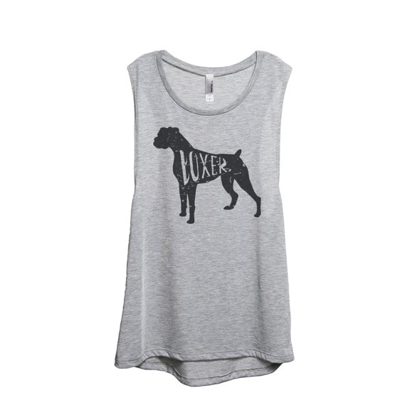 Thread Tank Boxer Dog Silhouette Women's Sleeveless Muscle Tank Top Sport Grey Small