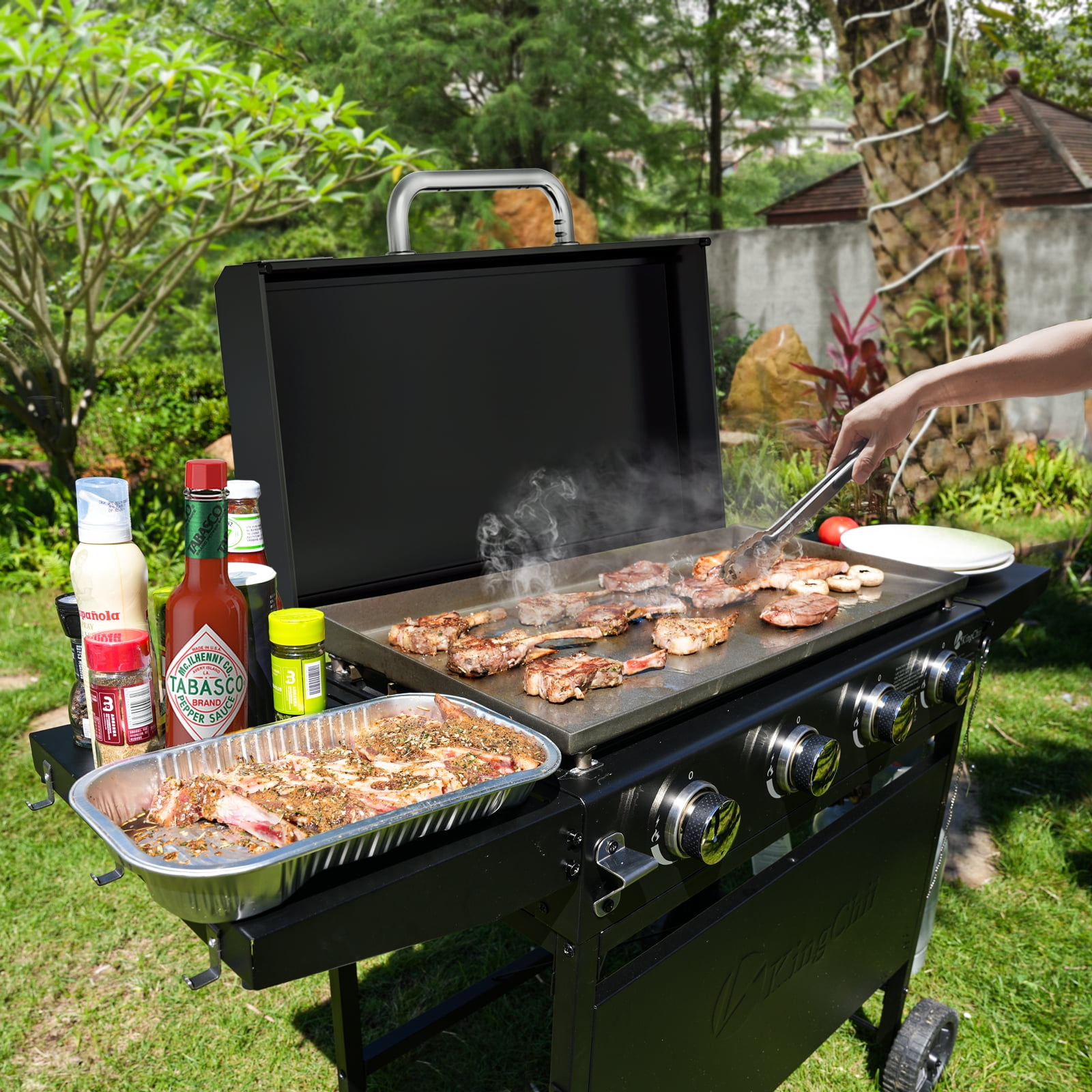 KingChii 4-Burner 30.6" Propane Griddle Outdoor Flat Top Gas Grill Griddle with Hard Cover for Camping, Tailgating, BBQ, Parties, Backyard & Patio