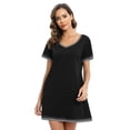 thumbnail image 5 of Women's Short Sleeve V Neck Sleepshirts With Pocket Ladies Home Pajamas Soft Comfy Nightdress,Lightweight Fabric,S-3XL,Black, 5 of 6