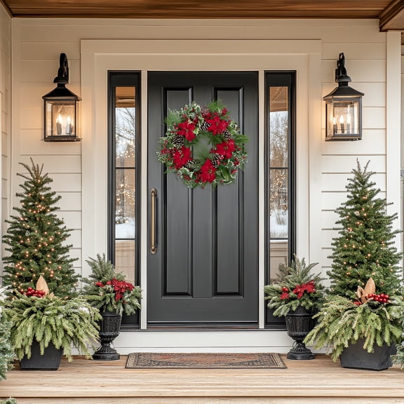 Northlight Poinsettia and Pinecone Mixed Pine Artificial Christmas Wreath - 30" - Unlit