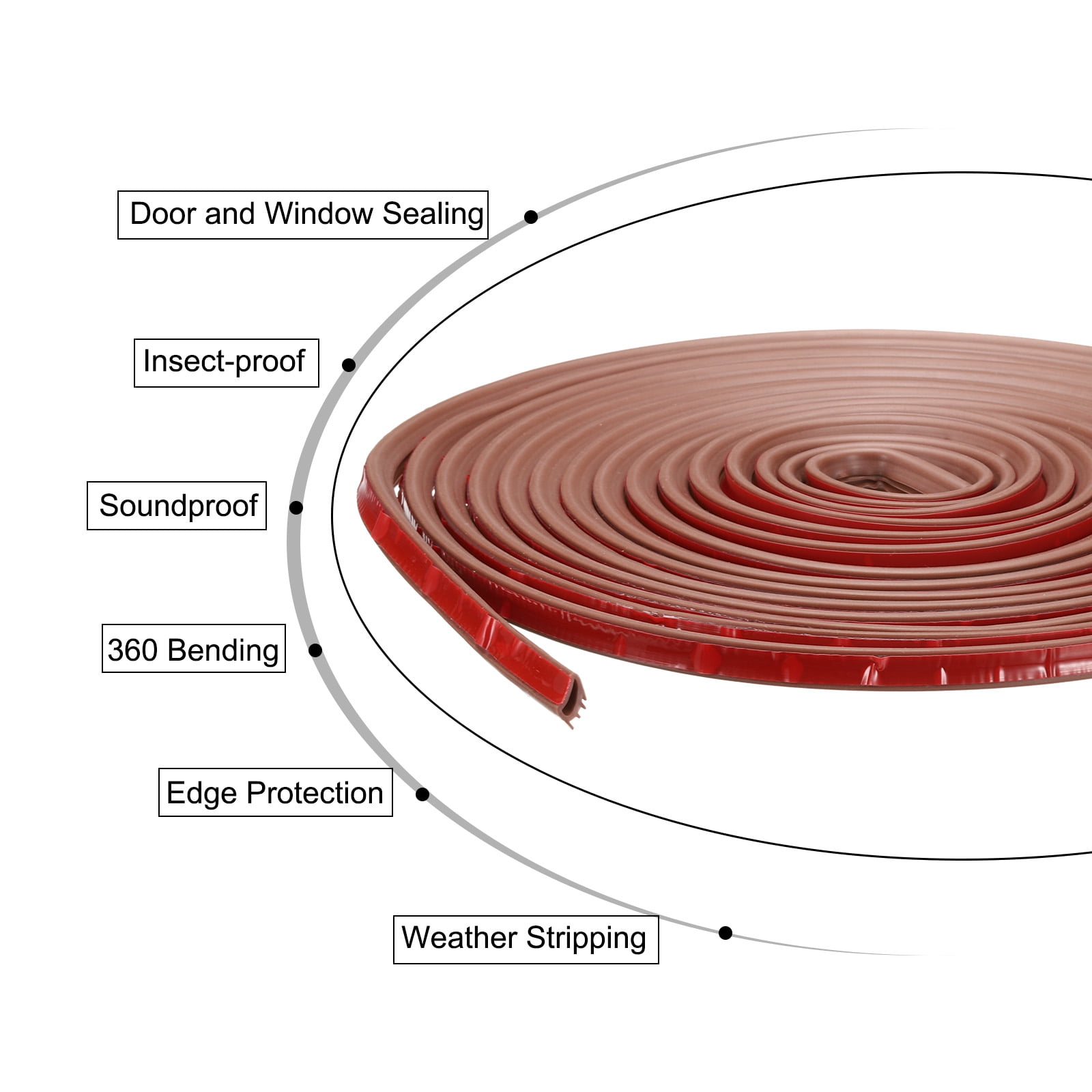 Uxcell Silicone Rubber Weather Stripping Door Seal, Self-Adhesive Doors Seal Strip (Brown,0.4"x33Ft)