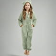 thumbnail image 2 of dazeni Toddler Boys Girls Cute Plush Sherpa Onesies Pajamas Fluzzy Fleece One Piece Romper with Bear Ear Hood Zipper Hooded Jumpsuit Sleepwear Playsuit Green, 2 of 6