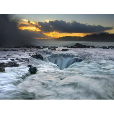 Waves Moving Over, Around, and into a Blowhole on the North Shore of Kauai at Sunrise Print Wall Art By Patrick (Best Sunrise In Kauai)