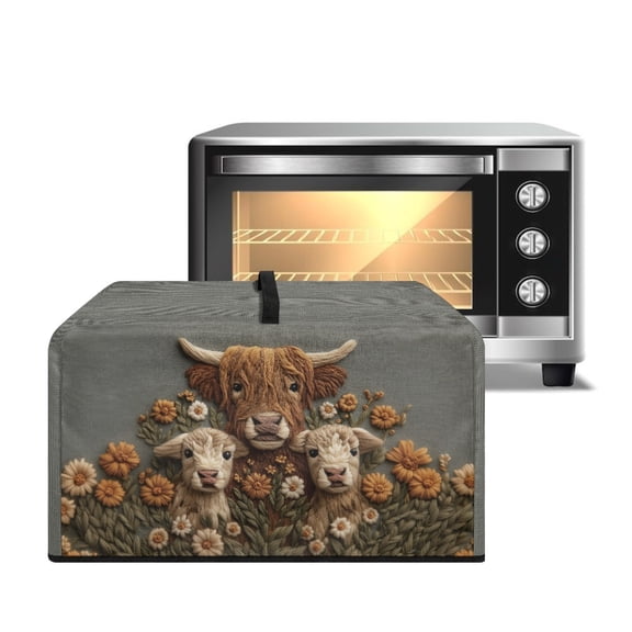 TSOVTHRID Convection Microwave Oven Cover Countertop Toaster Oven Cover Appliance Protector for Home Kitchen Decorations, Highland Cattle Floral Embroidery Print, 18.25"W x 14.5"D x 11"H, S