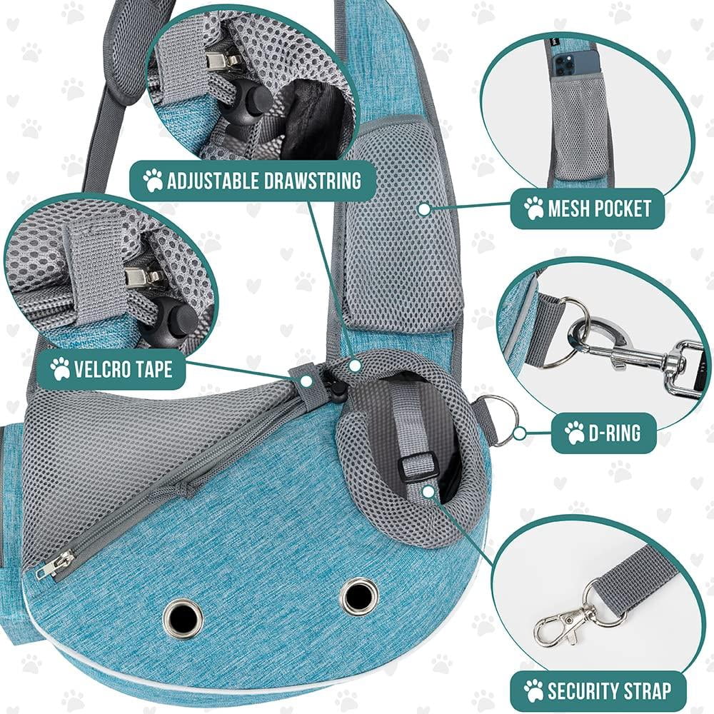 Dog Sling Carrier For Small Dogs  Puppy Purse Bags Traveling Carrying Bag To Wear Medium Cat Adjustable Crossbody Pet Travel Poop Dispenser Max 5 Lbs Blue