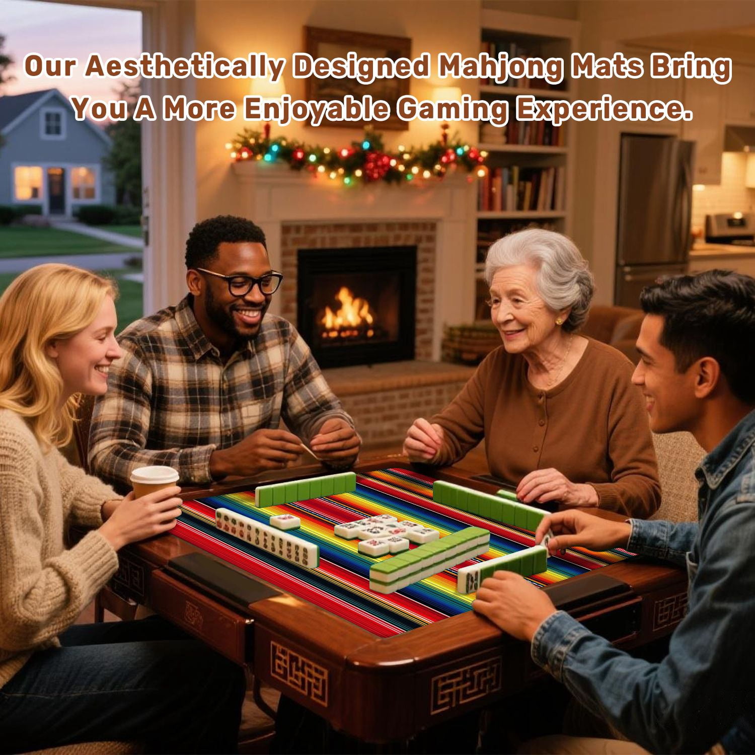 Mahjong Mat 31.5" x 31.5" Mexican Blanket Stripes Seamless for Cinco Non-Slip Noise Reduction American Mahjong Tiles Table Cover for Dominoes Poker Card Board Games Gift