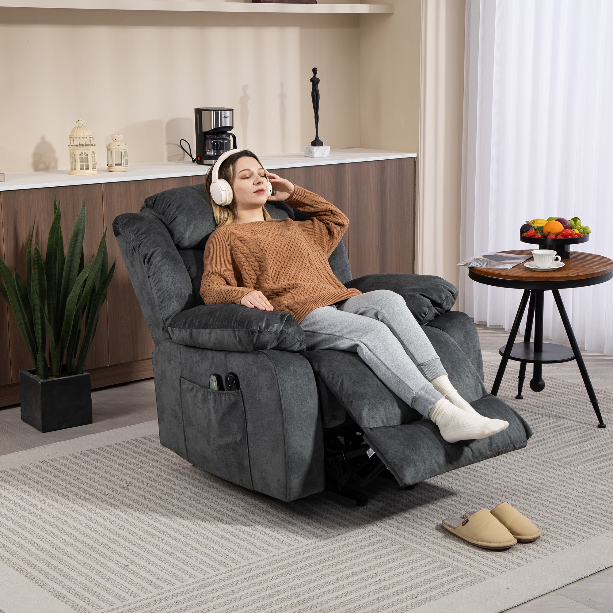 Aukfa Power Lift Recliner with Massage&Heat for Elderly, 23" Deep Seat Armchair, Infinite Position, Gray