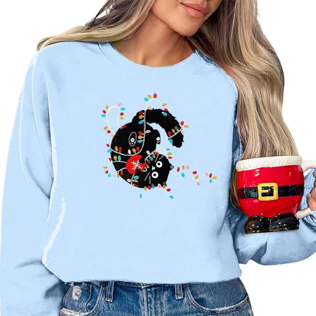 WEAIXIMIUNG Chandails en Molleton Personnalisés Design pour Femmes Mignon Imprimé de Noël Chandail à Capuchon Décontracté Manches Longues Col Rond Chandail pour Vacances