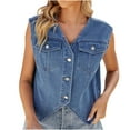 thumbnail image 2 of Wiyuqeen Women's Sleeveless Denim Jackets Casual Vest V Neck Jean Vests Soft Trendy Button Down Jean Waistcoat Jacket with Chest Pockets, 2 of 7