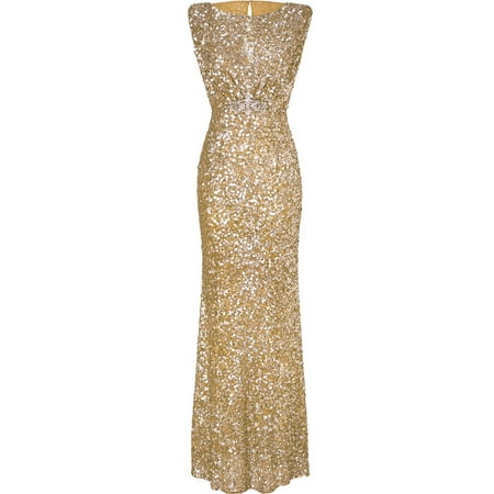 Elegant Sexy Dresses - Long Formal Dresses For Women Sexy Sequins Backless Sleeveless Evening Dress Elegant Temperament Slim Wedding Dresses
