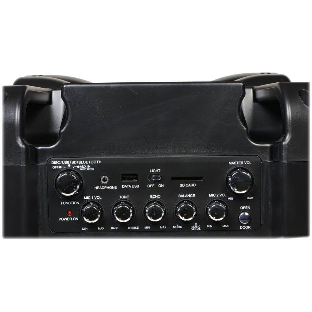 Karaoke USA GF840 Complete Bluetooth Karaoke System - 35 Watt Power Output includes 2 Microphones, Remote Control, 7” Color Screen, Record Function. Plays DVD/CDG/MP3G / USB /SD