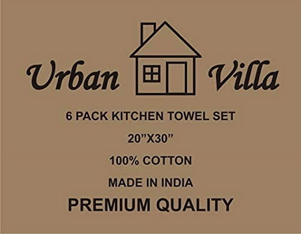 Urban Villa Kitchen Towels 100% Cotton Pack of 6, Highly Absorbent Quick Drying Super Soft Premium Dish Towels for Kitchen with Hanging Loop Hand & Tea Towels - 20x30 Inch, (Taupe & White, Striped)