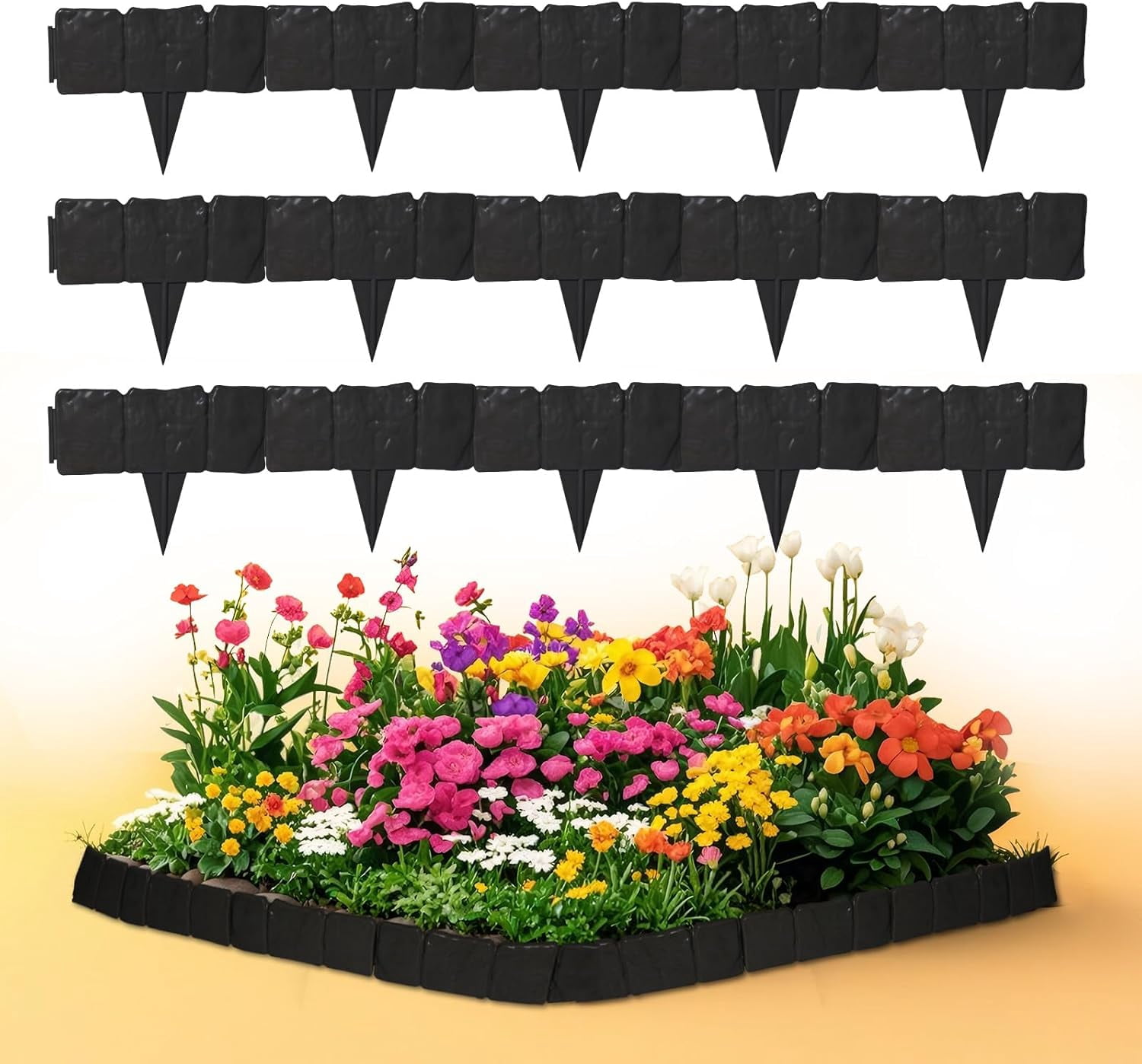 Landscape Edging Faux Stone Garden Edging Border,Decorative Stone-Look Garden Border for Flower Bed Edging,Lawn,Landscaped Yard,Trees and Gardens (Gray, 10 Pcs)