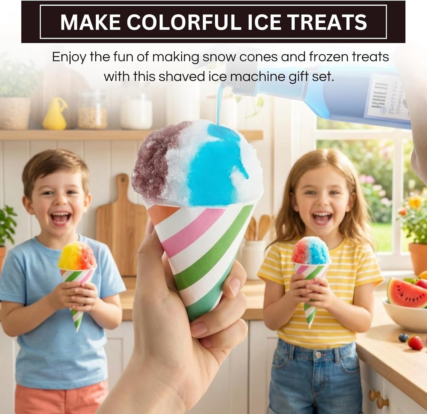 Snow Cone  Gift Set with 5 Syrup Flavors, Electric Shaved Ice Maker for Kids & Adults