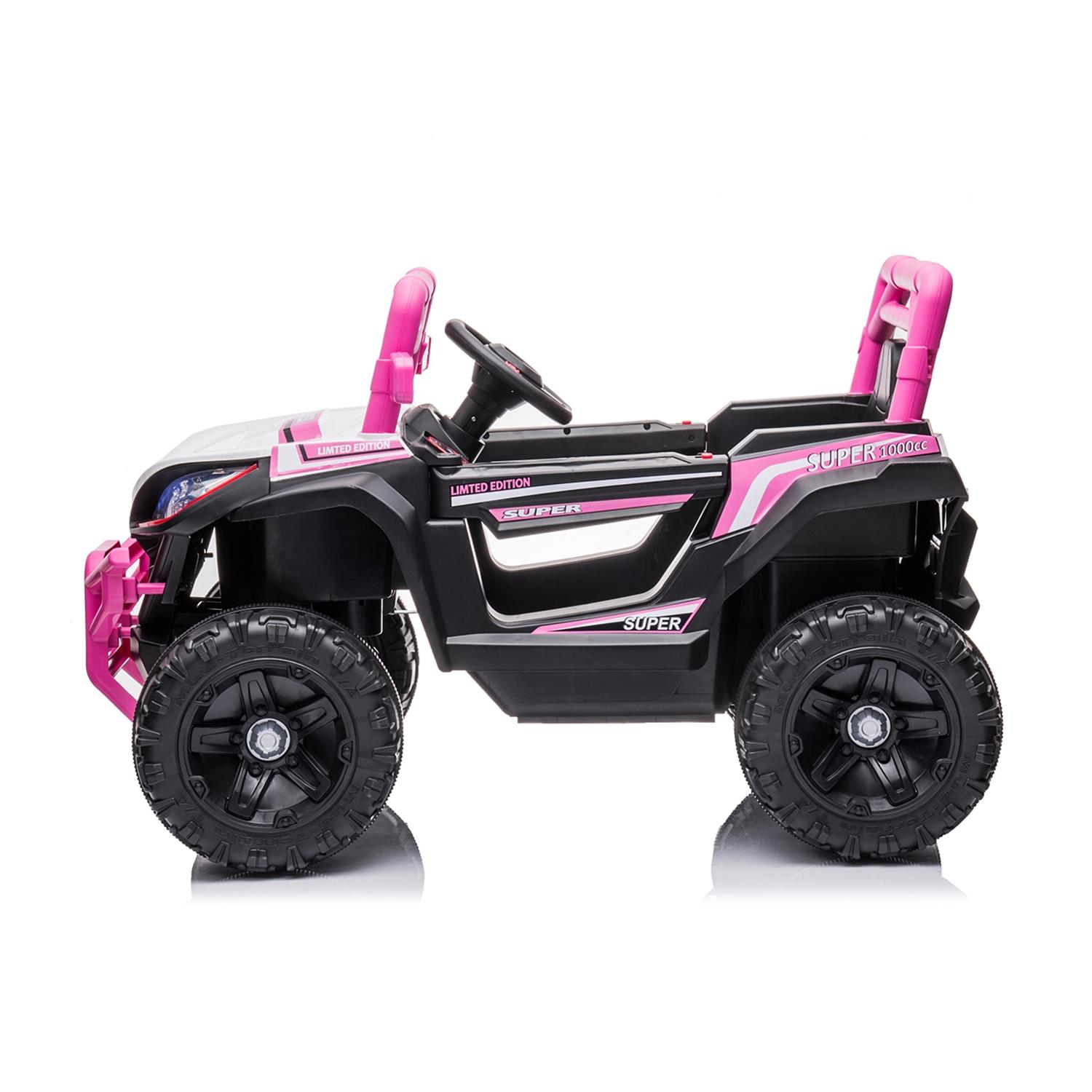 CIPACHO 12 V Powered Ride Ons Four Wheel Drive Leather Electric Car for Kids with 2.4G R/C, Seat Belt four Wheel Absorber, Pink