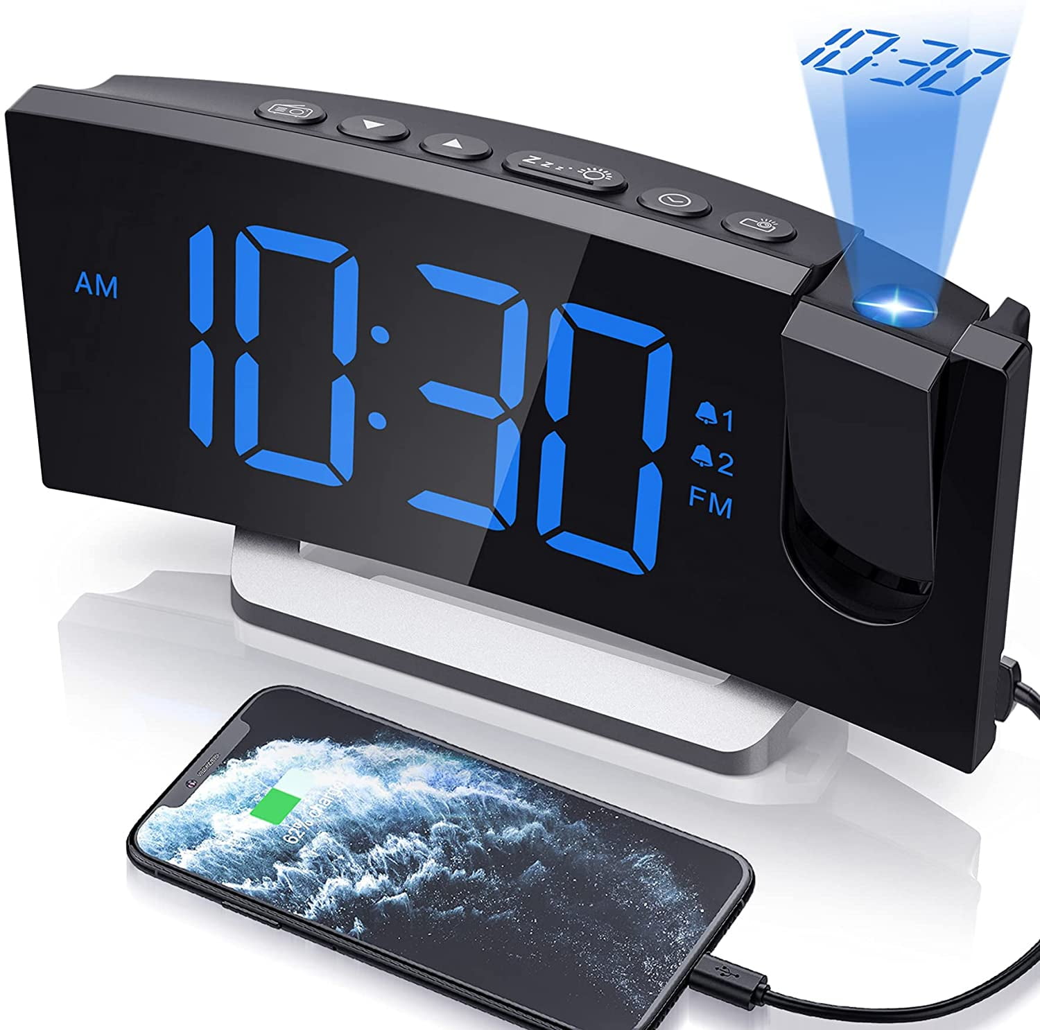 TWINNIS Projection Alarm Clock for Bedroom,LED Digital Clock 180° Projector Dual Alarms Clock