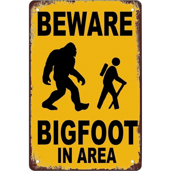 Beware Bigfoot In Area Metal Sign Warning Sign Safety Signs For Home Outdoor Garden 8x12 Inches
