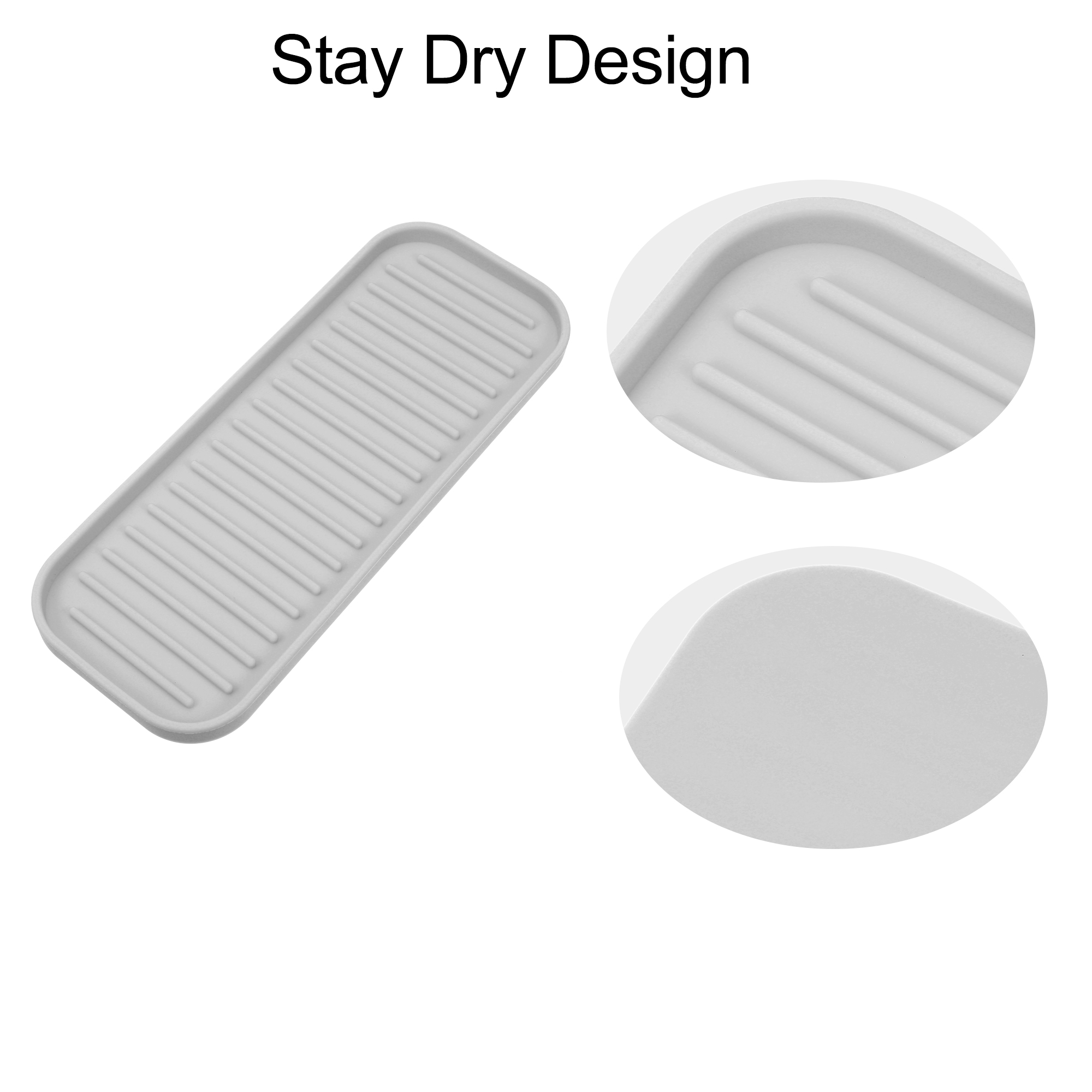 Unique Bargains Soap Dish Keep Soap Dry for Bathroom Kitchen Silicone Light Gray 23x9cm